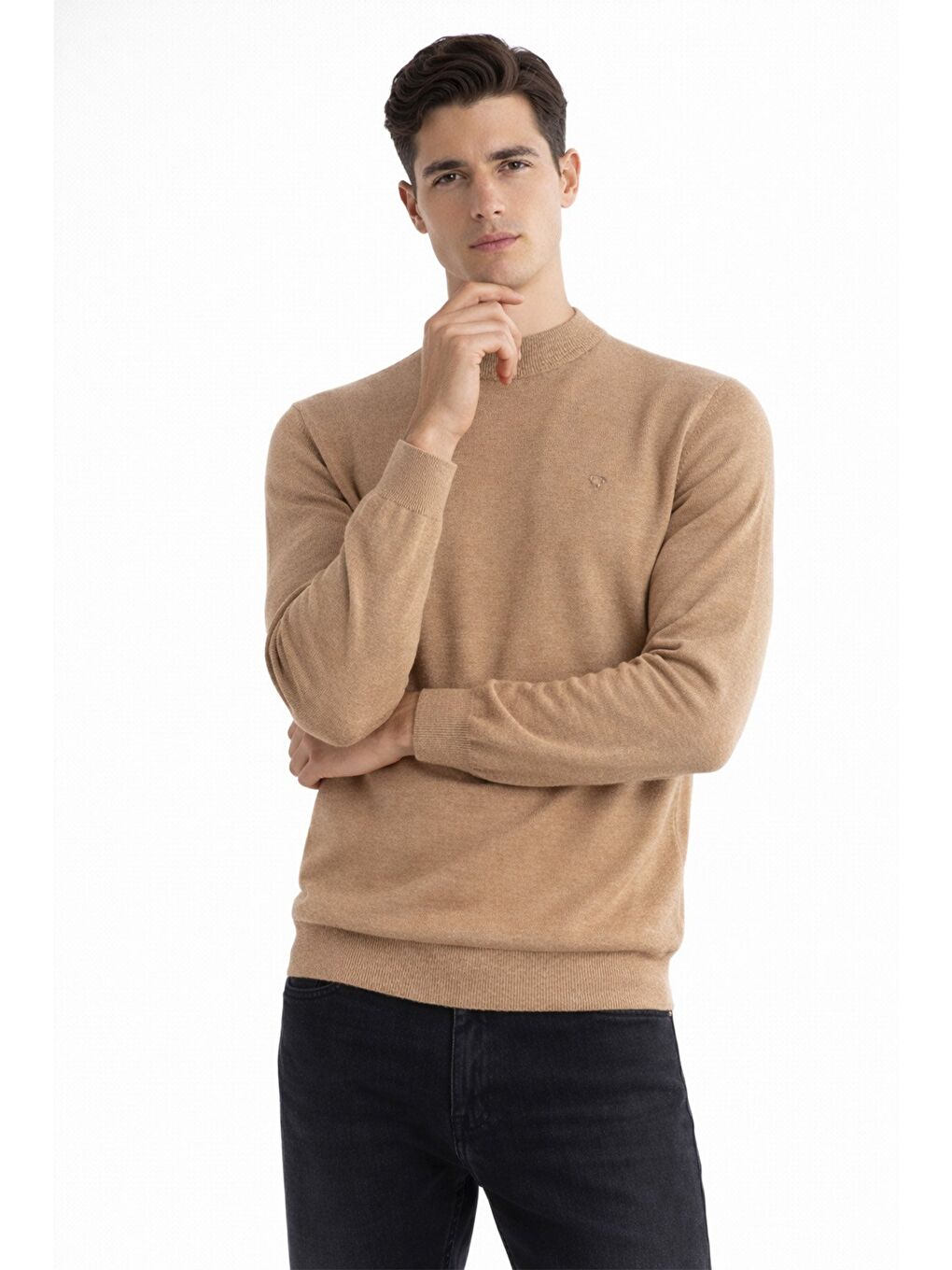 Kahverengi Camel 1/2 Balikçi Yaka Kazak-2