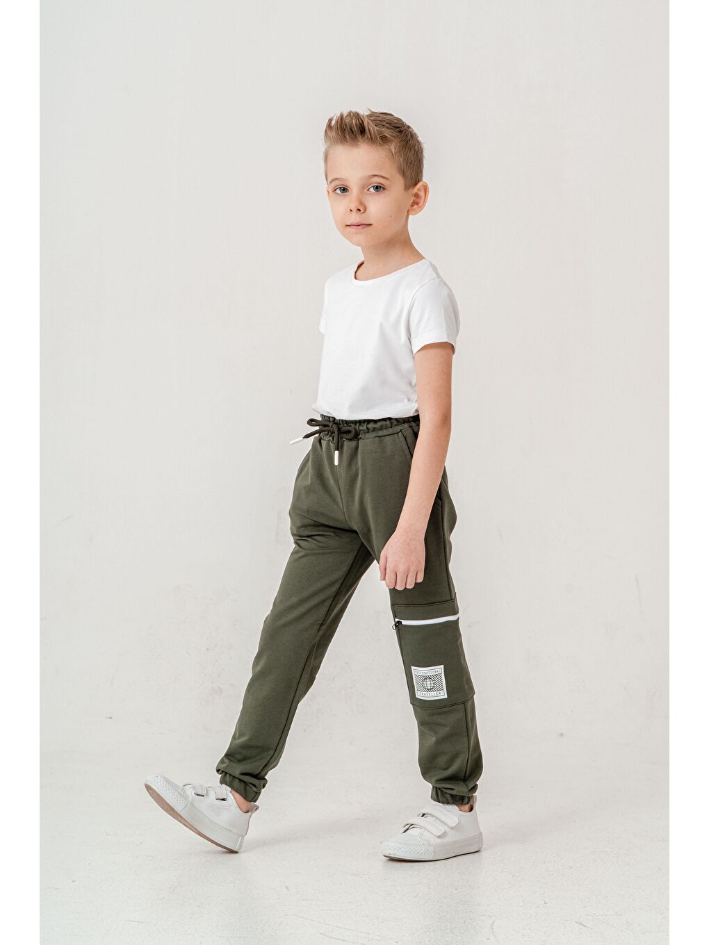 Haki Kargo Cepli Cep Kapagı International Traveller Baskılı Erkek Çocuk Eşofman Altı-2
