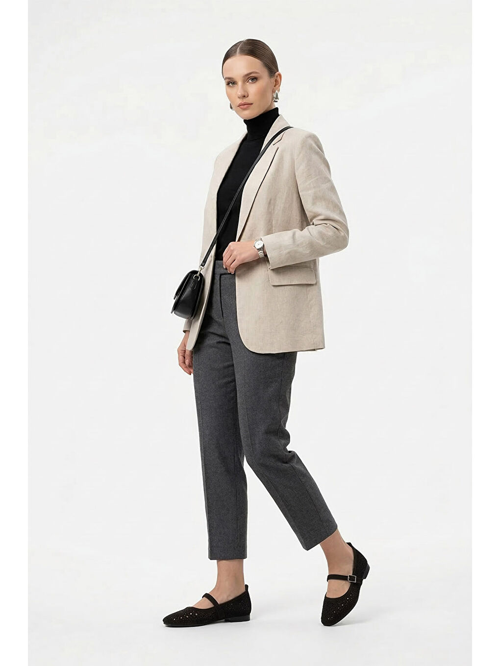 Siyah Kadın SİYAH MELANJ Taşlı Mary Jane Babet-2