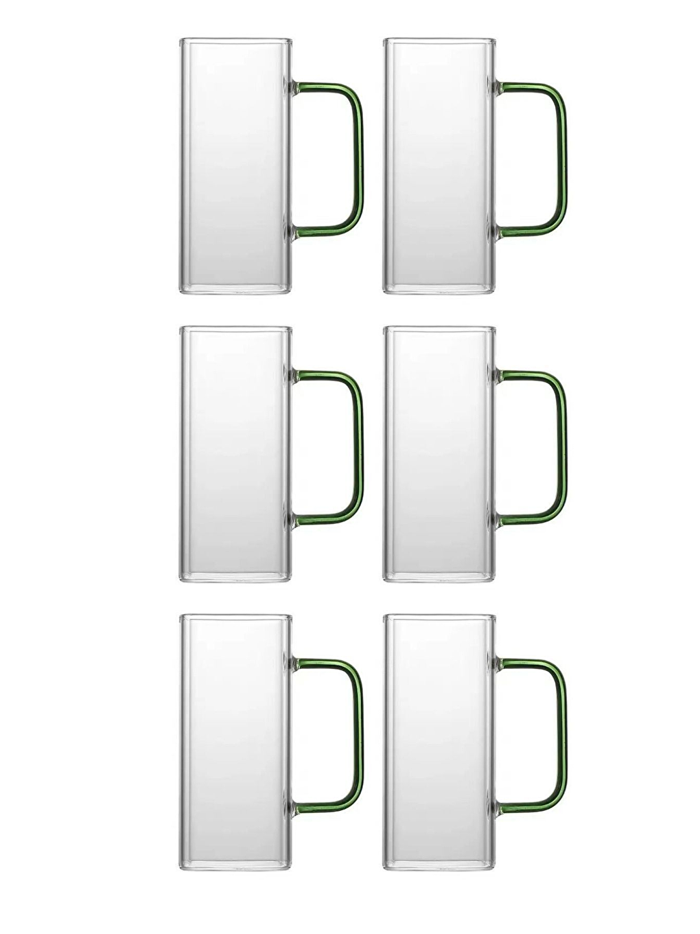 Renksiz Kare Cam Yeşil Kulplu Bardak 350 ml 6 Adet