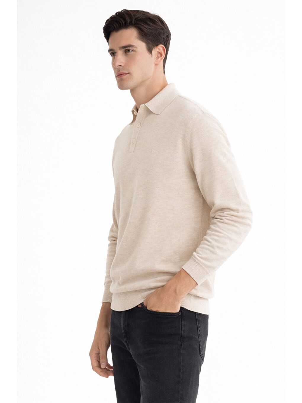 Bej Polo Yaka Düz Trİko-2