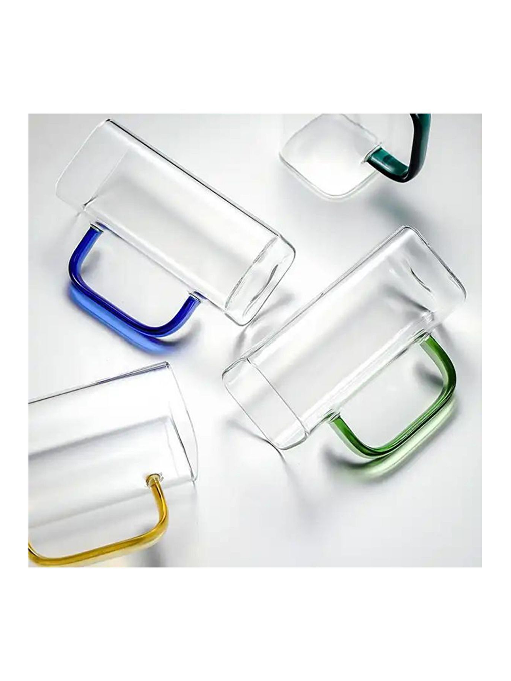 Renksiz Kare Cam Yeşil Kulplu Bardak 350 ml 6 Adet-1