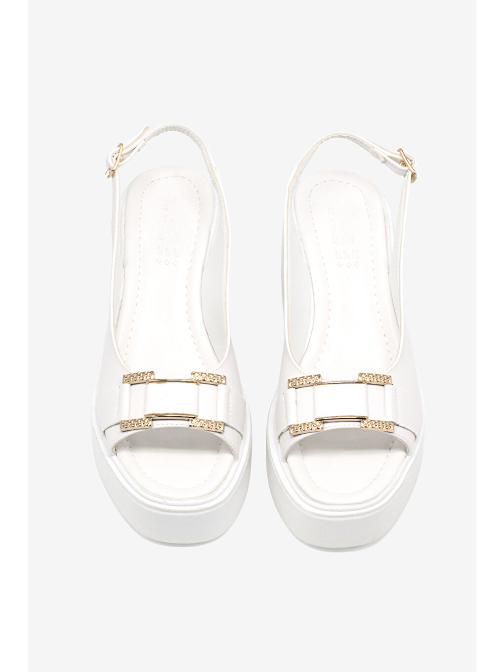 Kadın Beyaz Yüksek Taban Rahat Tokalı Topuklu Sandalet-2