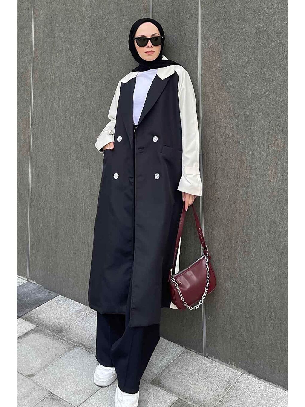 Retrica İki Renk Trençkot Ekru