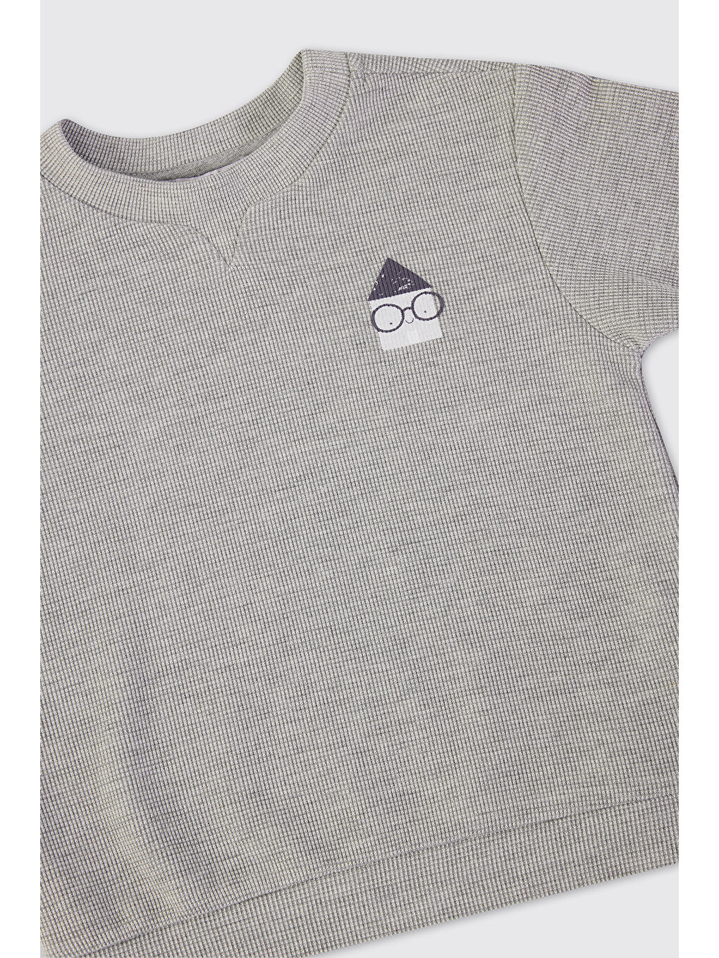 Erkek Bebek Yakası Düğmeli Gri-Melanj Sweatshirt-2