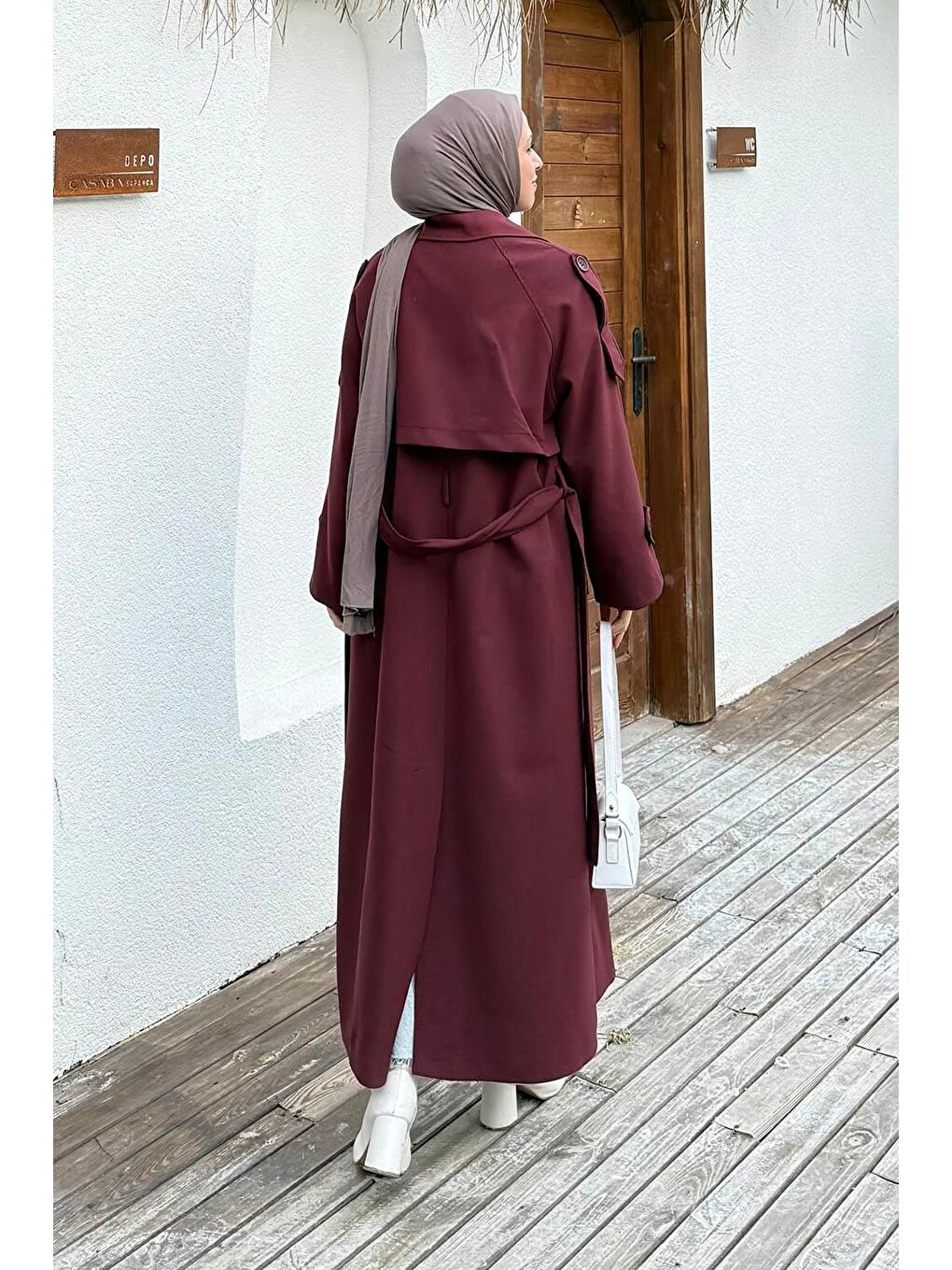 Fleto Cep Omuz Apoletli Trençkot Bordo-3