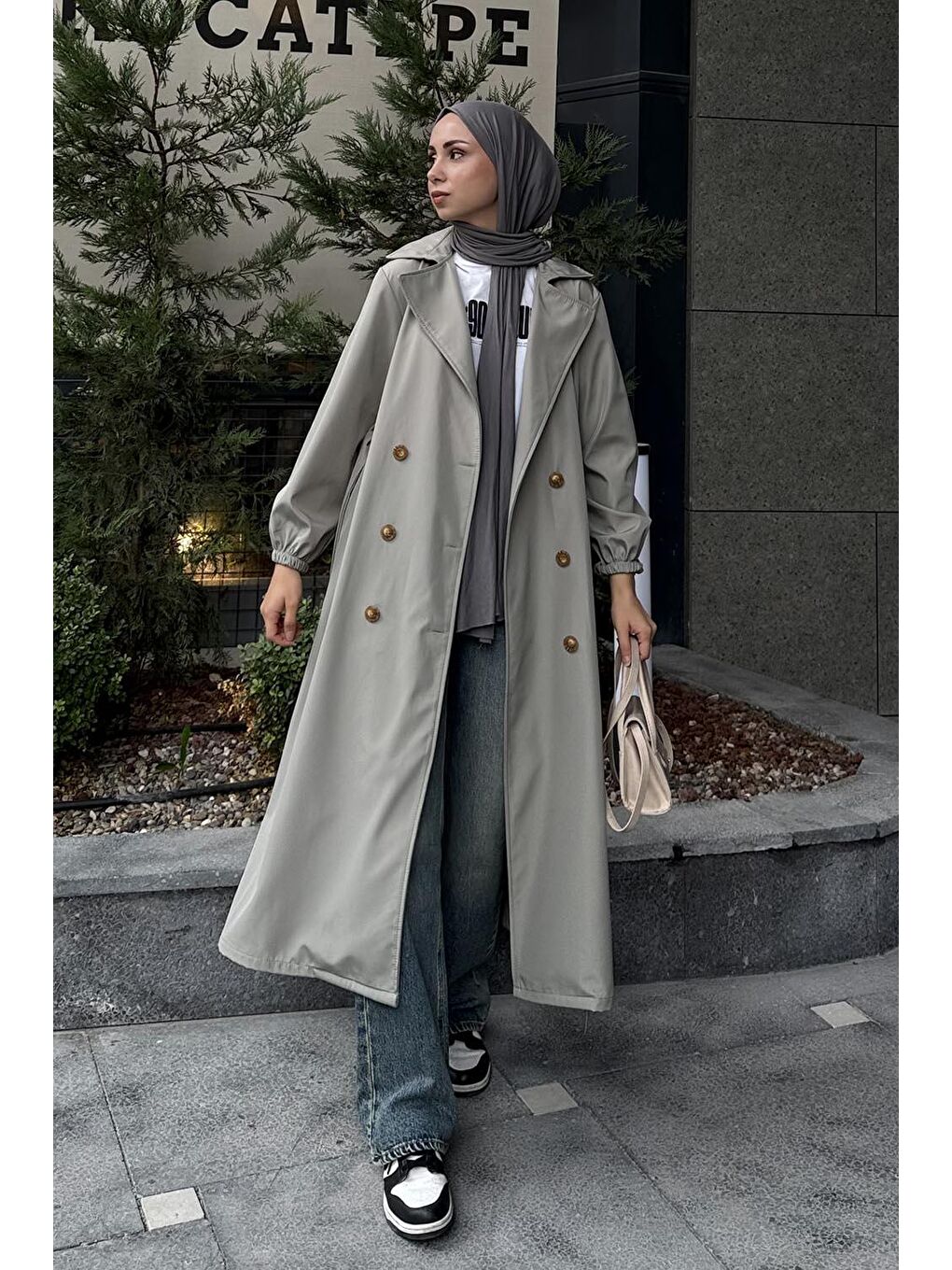 Kol Elastik Detaylı Trençkot Yeşil-3