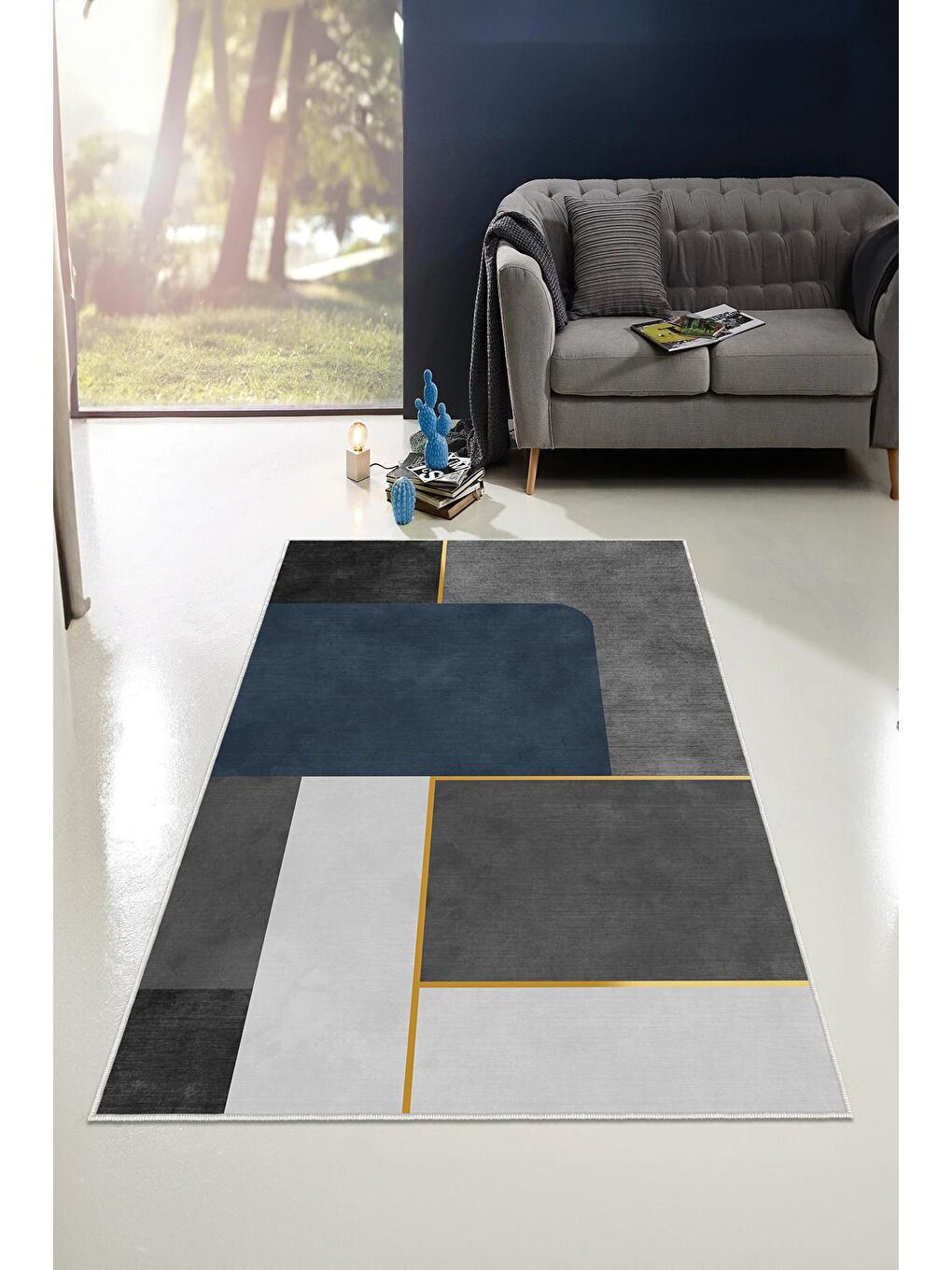 Gri Dekoratif Özel Tasarım Yıkanabilir, Modern Halı  160x230-2
