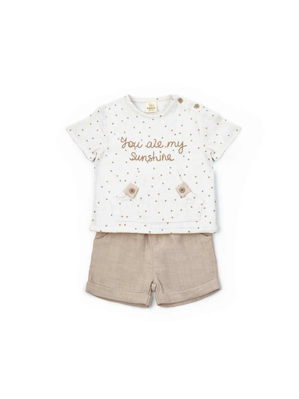Ekru Bebek Kısa Kollu Tişört ve Pantolon Takımı, %100 Pamuk, Bebek ve Yenidoğan Serisi - CSYM7101-1