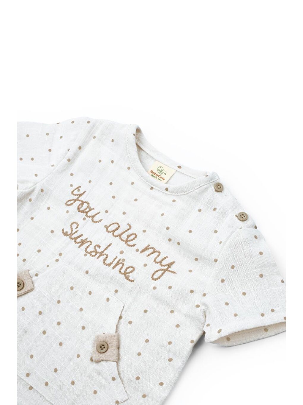 Ekru Bebek Kısa Kollu Tişört ve Pantolon Takımı, %100 Pamuk, Bebek ve Yenidoğan Serisi - CSYM7101-4