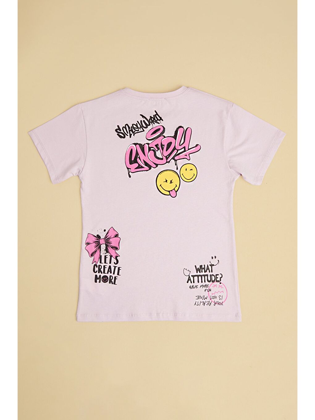 Lila Enjoy Yazı Baskılı Kız Çocuk Tişört-1