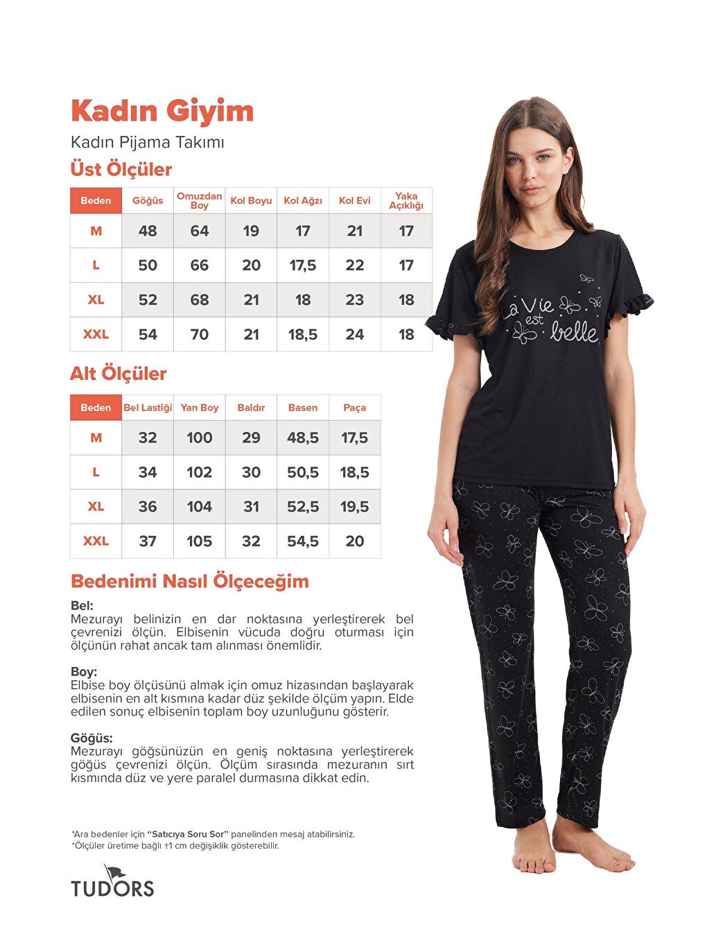 Kadın Regular Fit Klasik Kesim %100 Pamuk Fırfır Detaylı Kısa Kollu Baskılı Siyah Pijama Takımı-7