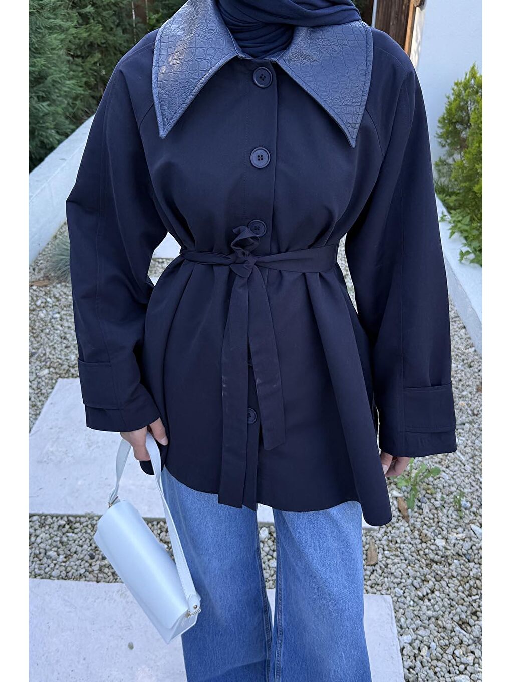 Garni Yaka Trençkot Lacivert-2