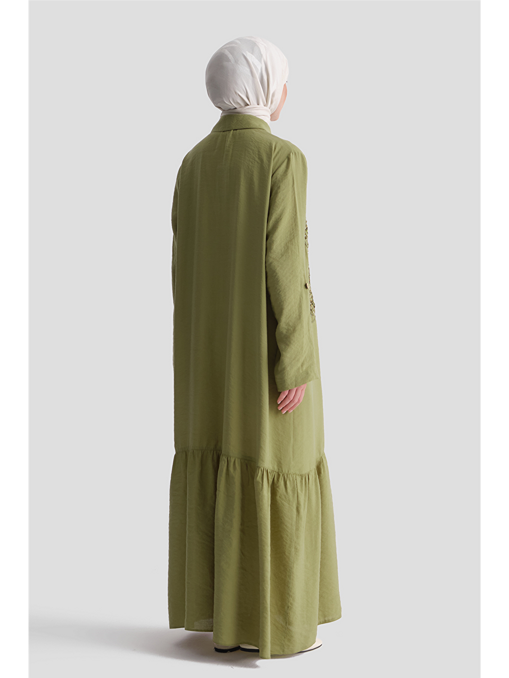 Nakış Detaylı Elbise Yeşil-5