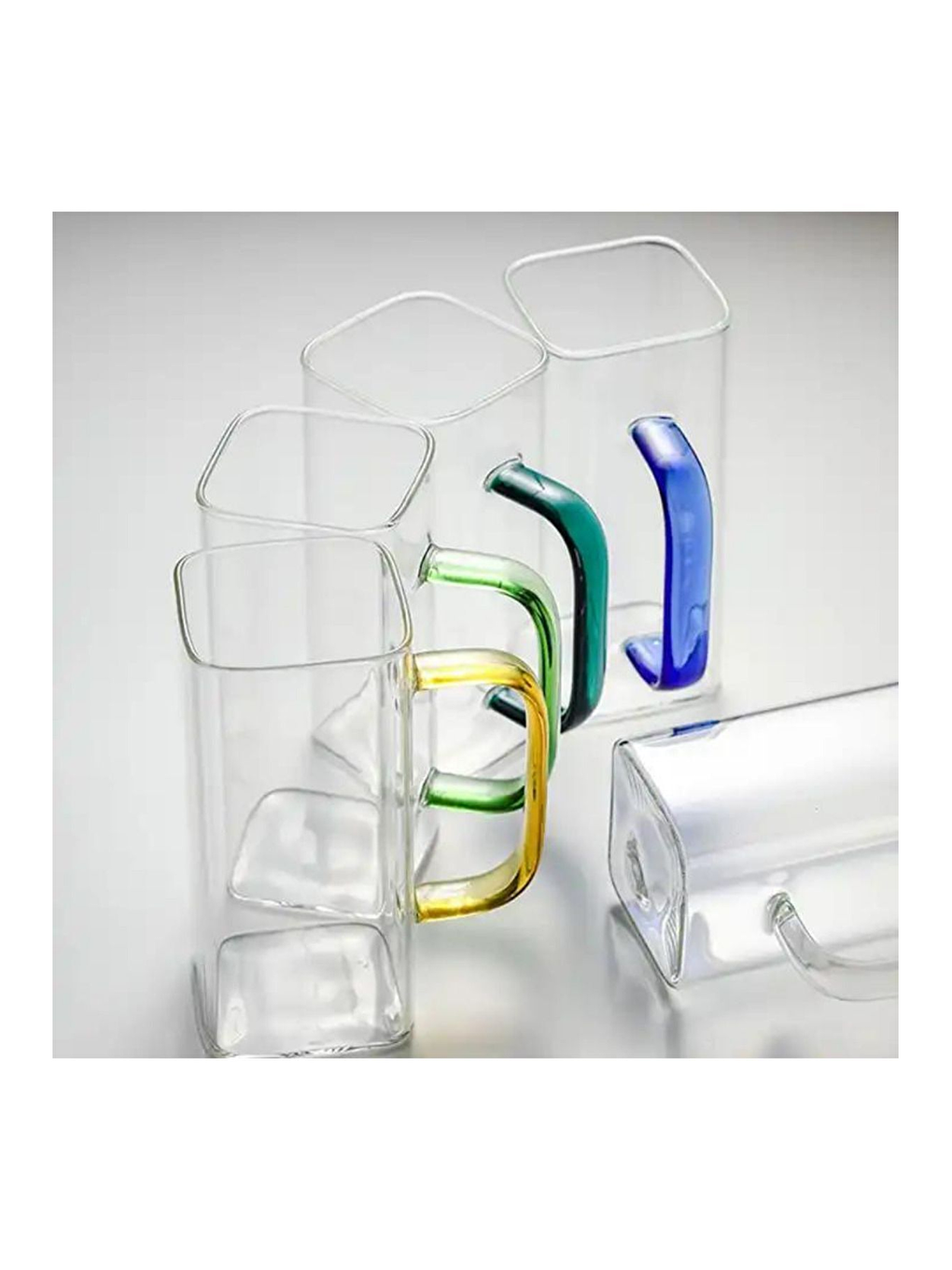 Renksiz Kare Cam Mavi Kulplu Bardak 350 ml 6 Adet-6