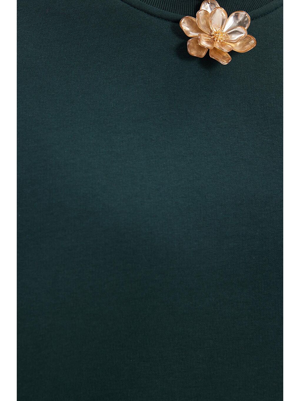 Kadın Oversize Geniş Kesim Pamuklu 3 İplik İçi Polarlı Basic Yeşil Bisiklet Yaka Sweatshirt-5