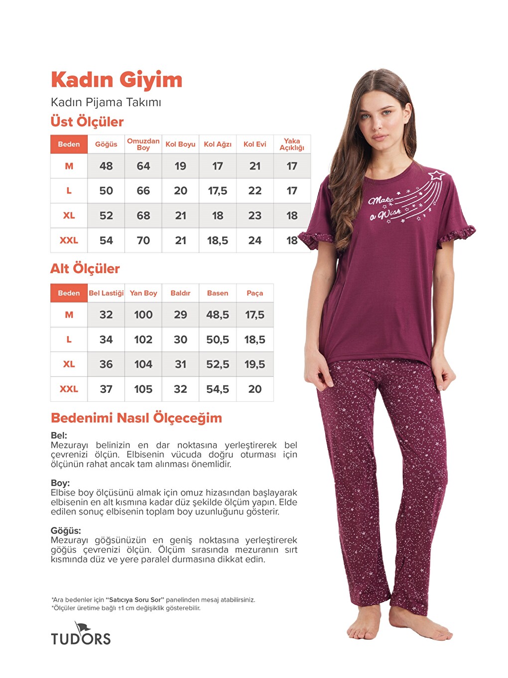 Kadın Regular Fit Klasik Kesim %100 Pamuk Fırfır Detaylı Kısa Kollu Baskılı Mürdüm Pijama Takımı-7