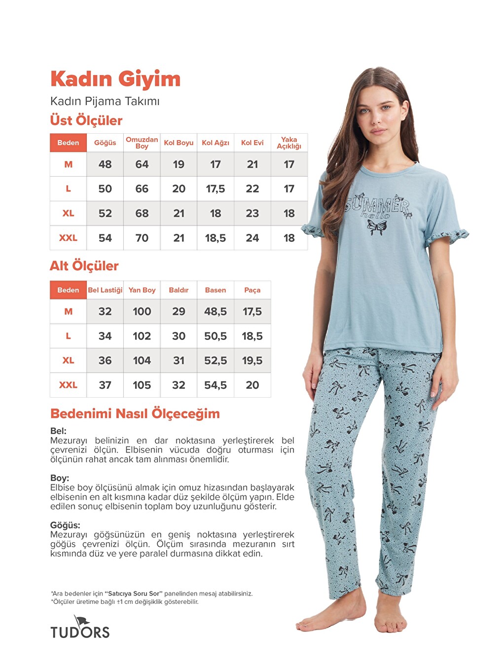 Kadın Regular Fit Klasik Kesim %100 Pamuk Fırfır Detaylı Kısa Kollu Baskılı Su Yeşili Pijama Takımı-7