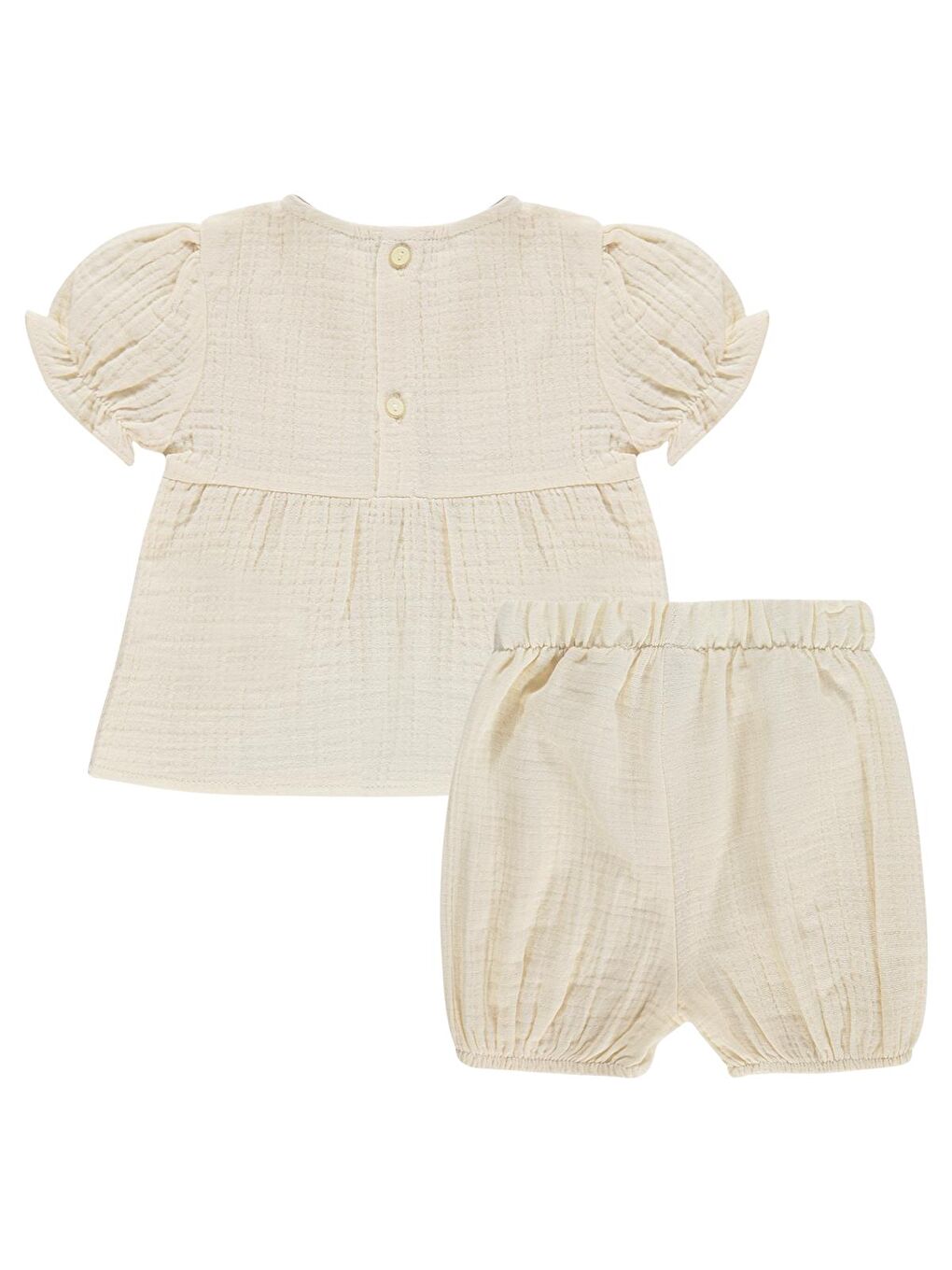 Ekru Baby Kol Büzgülü Roba Dantelli 6-18 Ay Takım - Bej-2