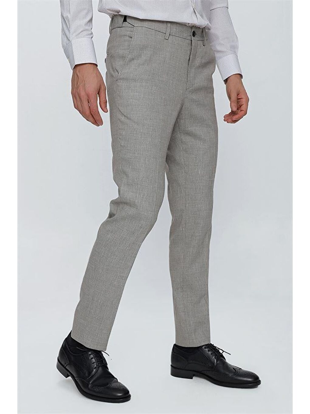 Gri Keten Lastikli Yandan Cepli Classic Comfort Fit Ayarlanabilir Kemer Erkek Pantolon 1003230150