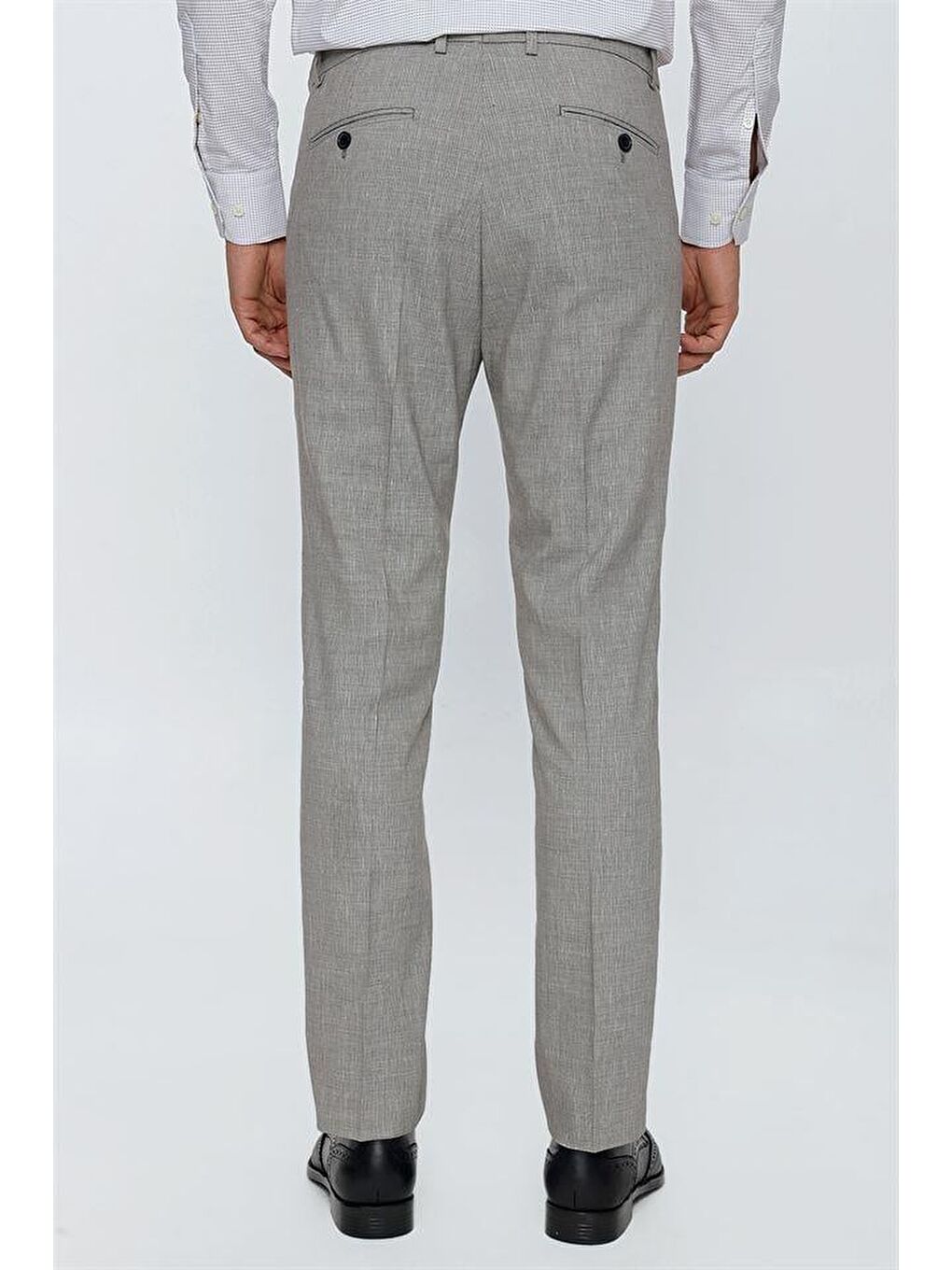 Gri Keten Lastikli Yandan Cepli Classic Comfort Fit Ayarlanabilir Kemer Erkek Pantolon 1003230150-2