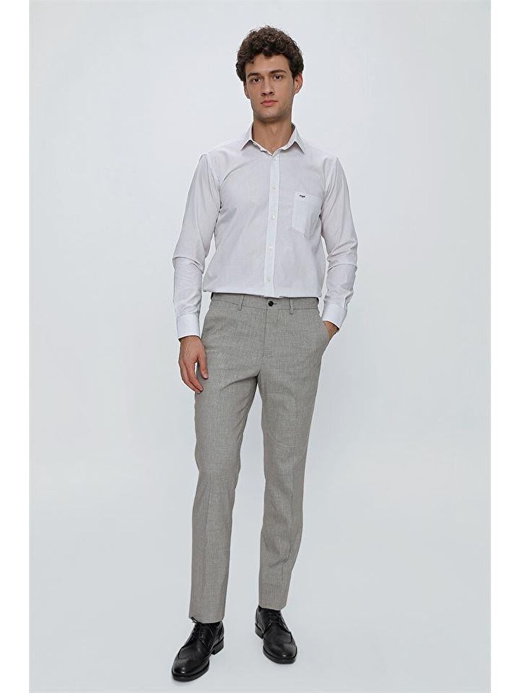 Gri Keten Lastikli Yandan Cepli Classic Comfort Fit Ayarlanabilir Kemer Erkek Pantolon 1003230150-3