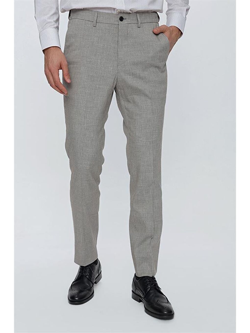 Gri Keten Lastikli Yandan Cepli Classic Comfort Fit Ayarlanabilir Kemer Erkek Pantolon 1003230150-4