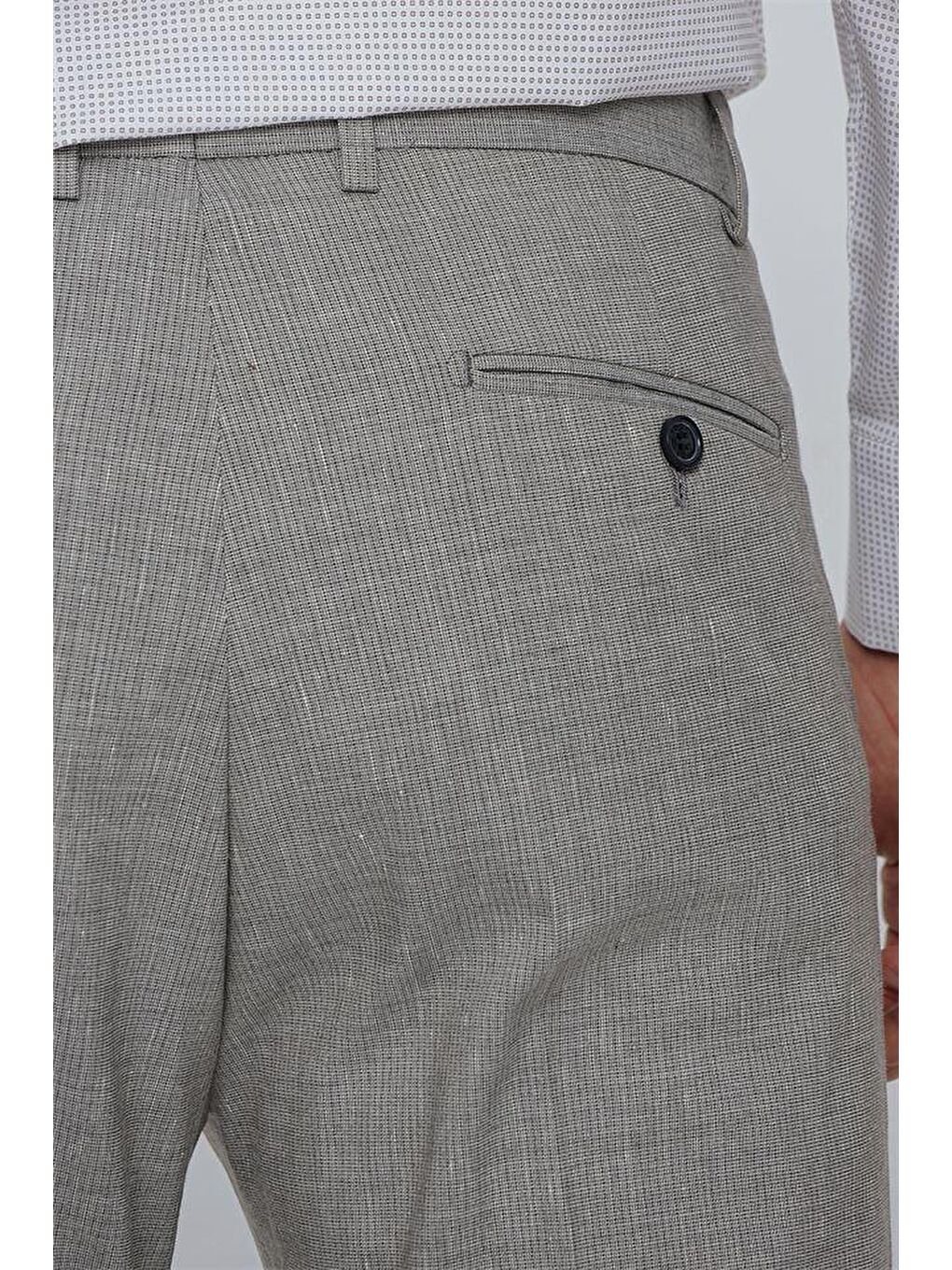 Gri Keten Lastikli Yandan Cepli Classic Comfort Fit Ayarlanabilir Kemer Erkek Pantolon 1003230150-5