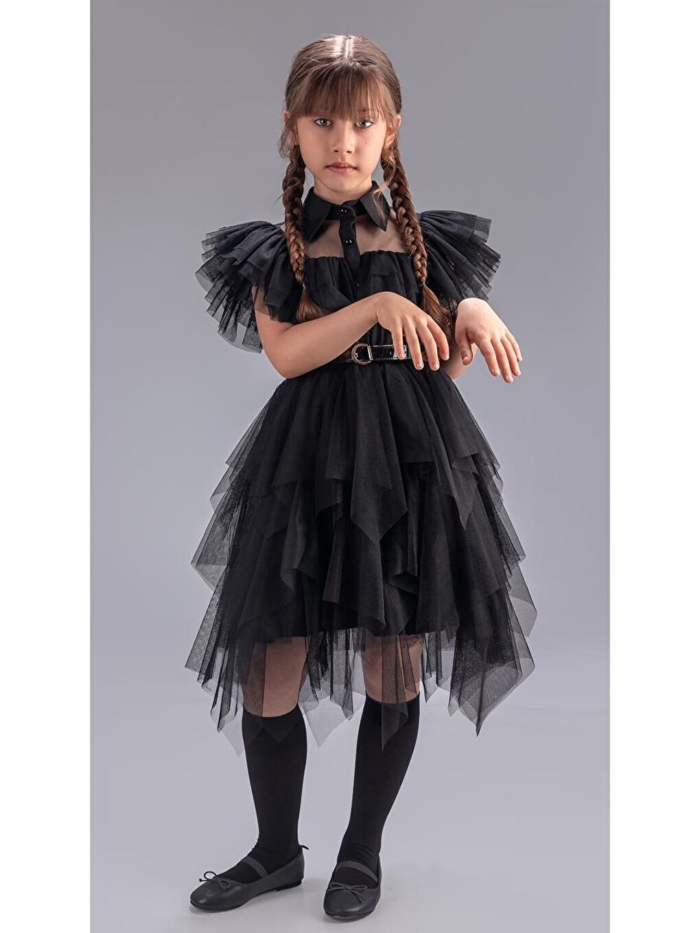 Siyah Kız Çocuk Selero Gotik Özel Elbise M00741-3