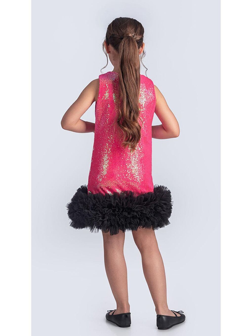 Fuşya Pul Payet İfestos Taçlı Tütü Çocuk Özel Abiye M00743-5