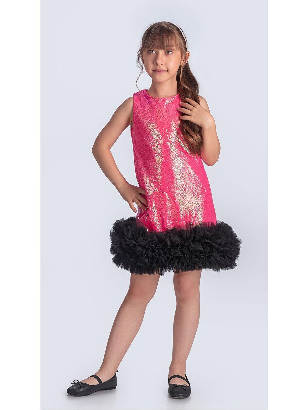 Fuşya Pul Payet İfestos Taçlı Tütü Çocuk Özel Abiye M00743-6