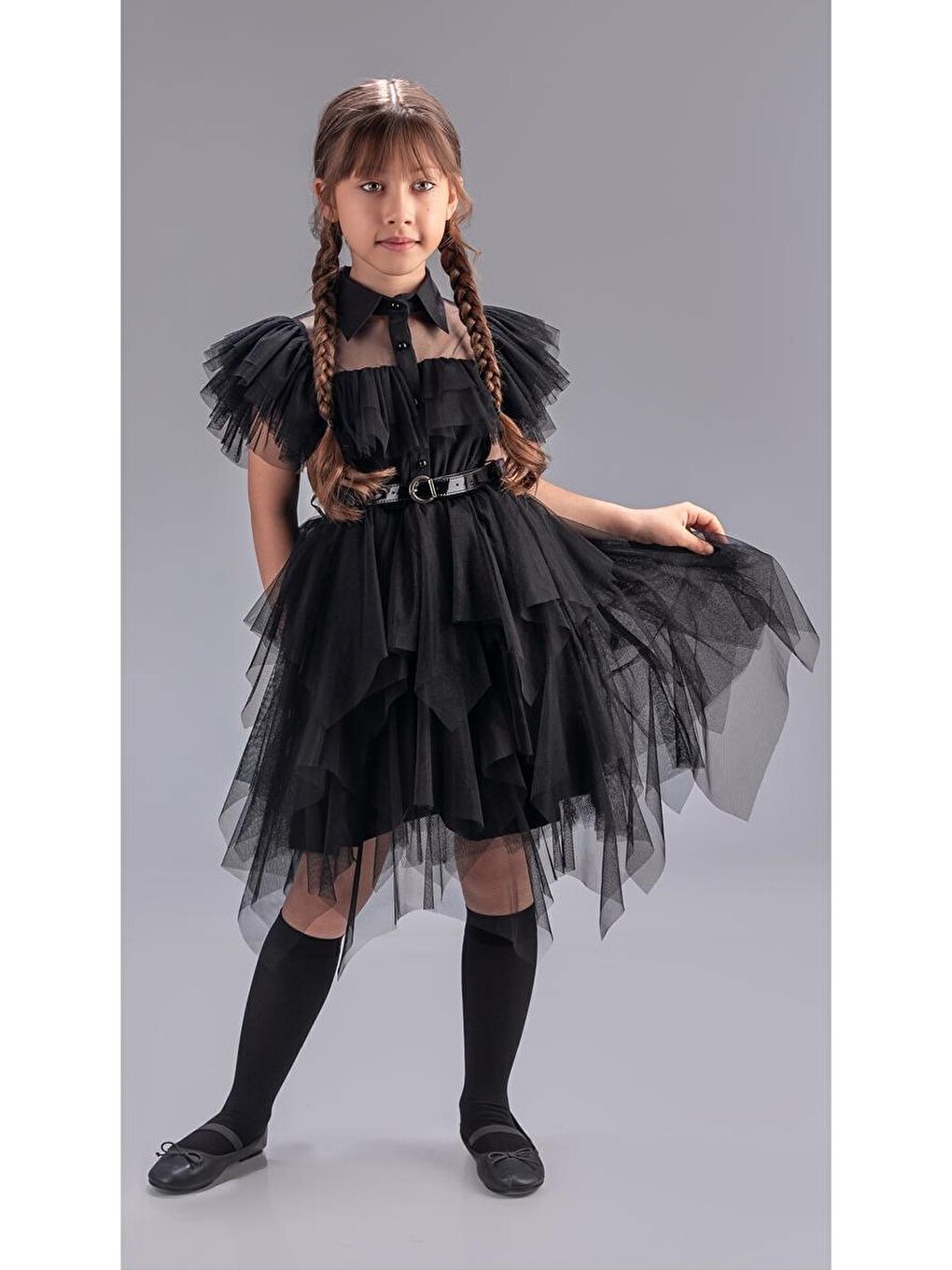 Siyah Kız Çocuk Selero Gotik Özel Elbise M00741-5