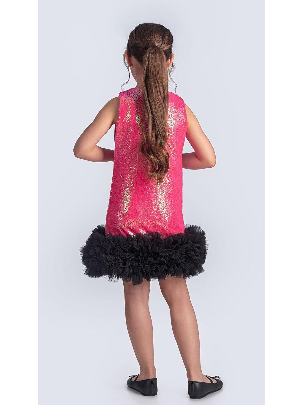 Fuşya Pul Payet İfestos Taçlı Tütü Çocuk Özel Abiye M00743-7