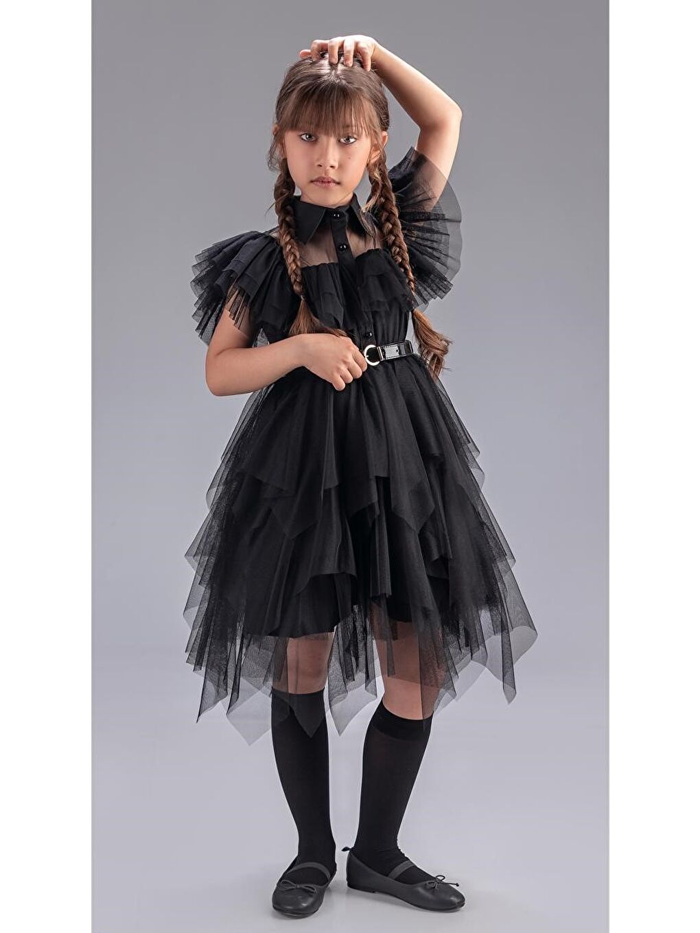 Siyah Kız Çocuk Selero Gotik Özel Elbise M00741-6