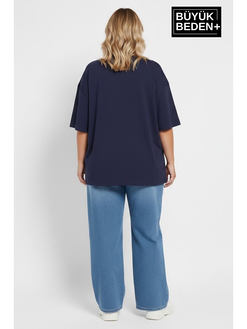 Lacivert Kadın Büyük Beden L.v. Est Belle Baskılı 3xl-6xl Bisiklet Yaka Tshırt SPR26BTSK510-17-2