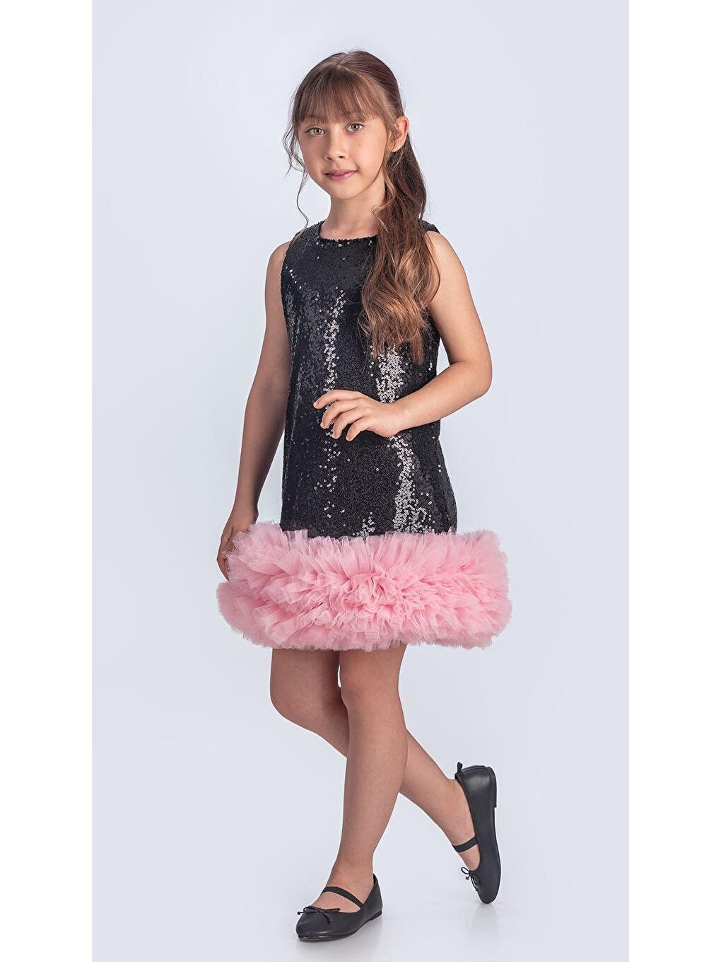 Siyah Pul Payet İfestos Taçlı Tütü Çocuk Özel Abiye M00743-5