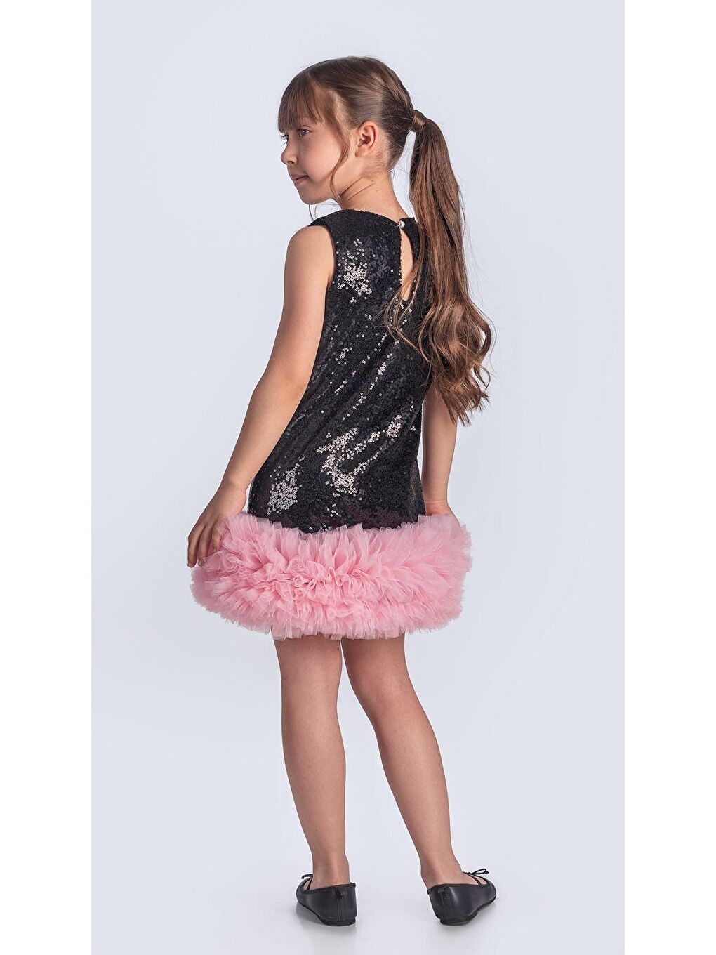 Siyah Pul Payet İfestos Taçlı Tütü Çocuk Özel Abiye M00743-6