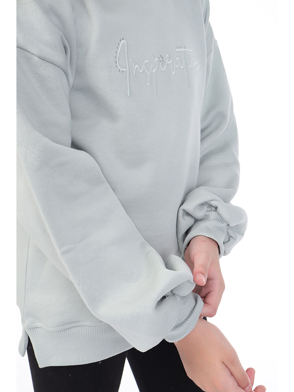 Yeşil Kız Çocuk Nakışlı Sweatshirt-1