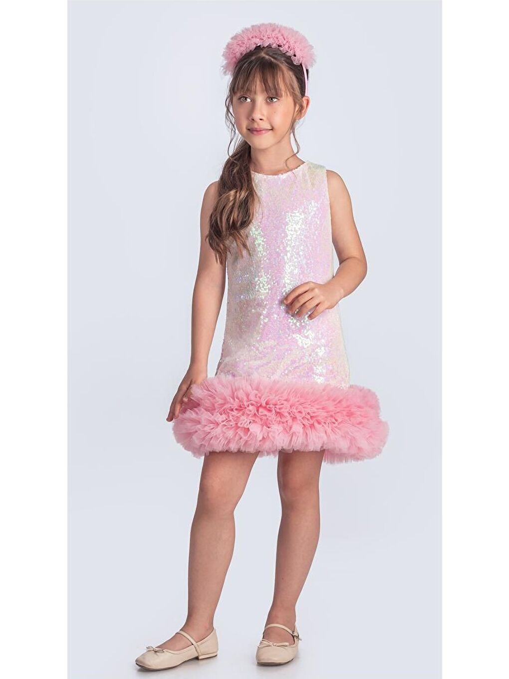 Ekru Pul Payet İfestos Taçlı Tütü Çocuk Özel Abiye M00743-2