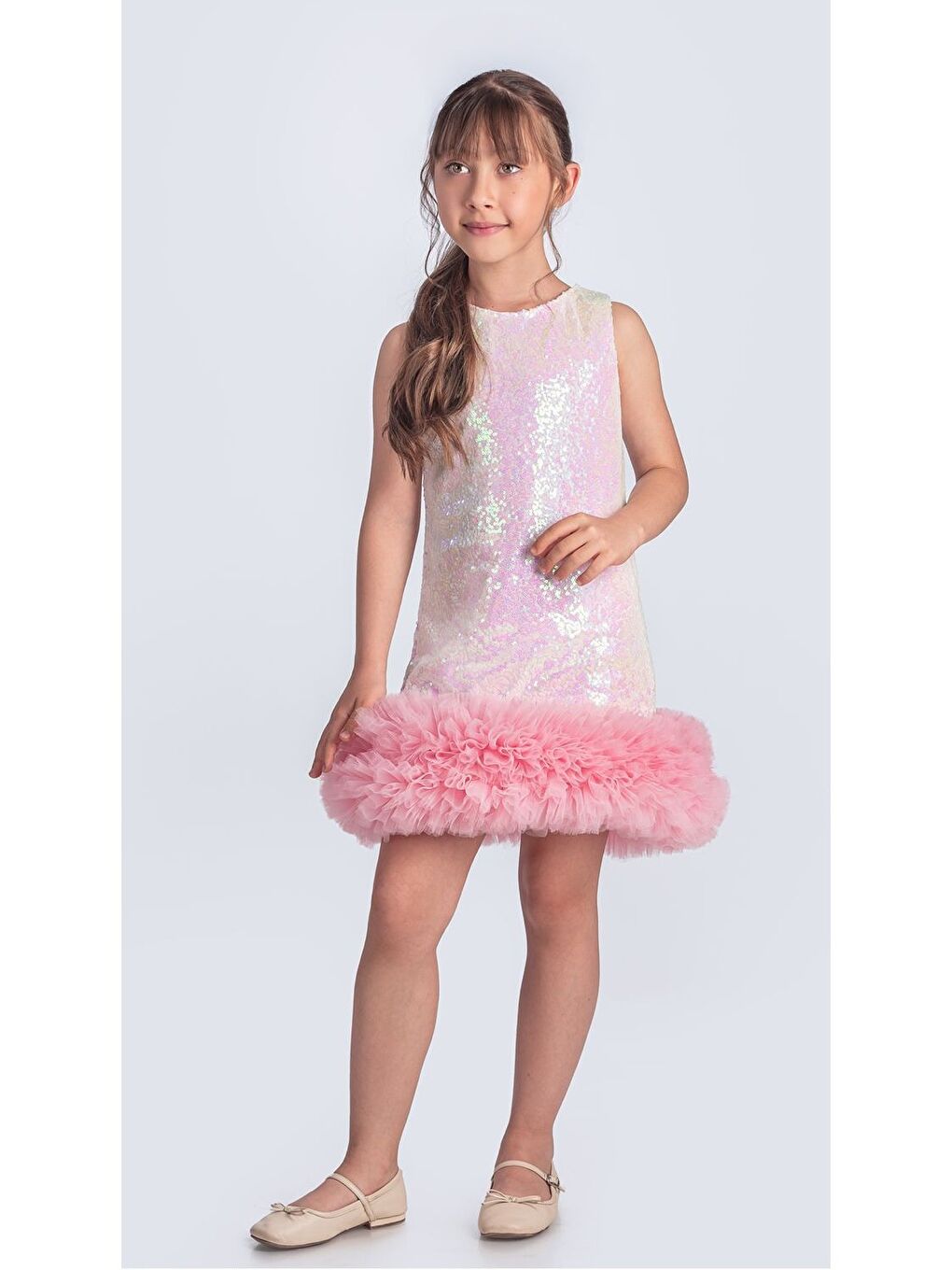 Ekru Pul Payet İfestos Taçlı Tütü Çocuk Özel Abiye M00743-5