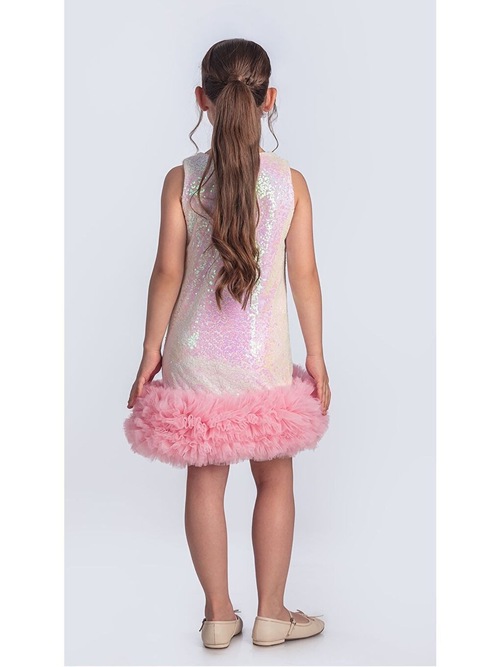 Ekru Pul Payet İfestos Taçlı Tütü Çocuk Özel Abiye M00743-6