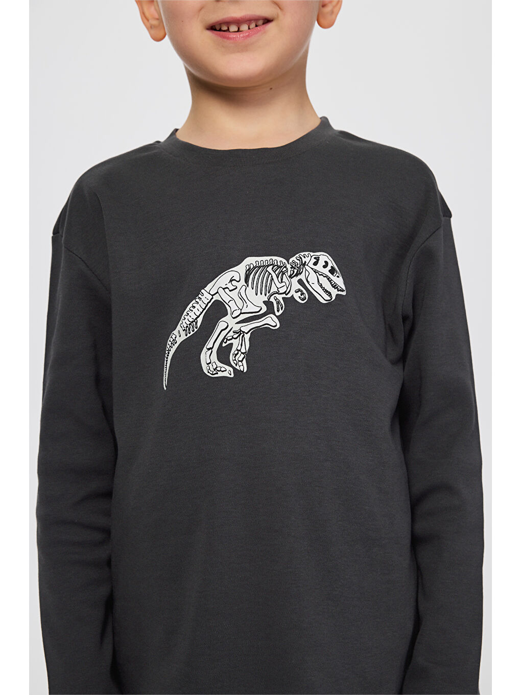 Erkek Çocuk Dinozor Baskılı Antrasit Pijama Takımı-4