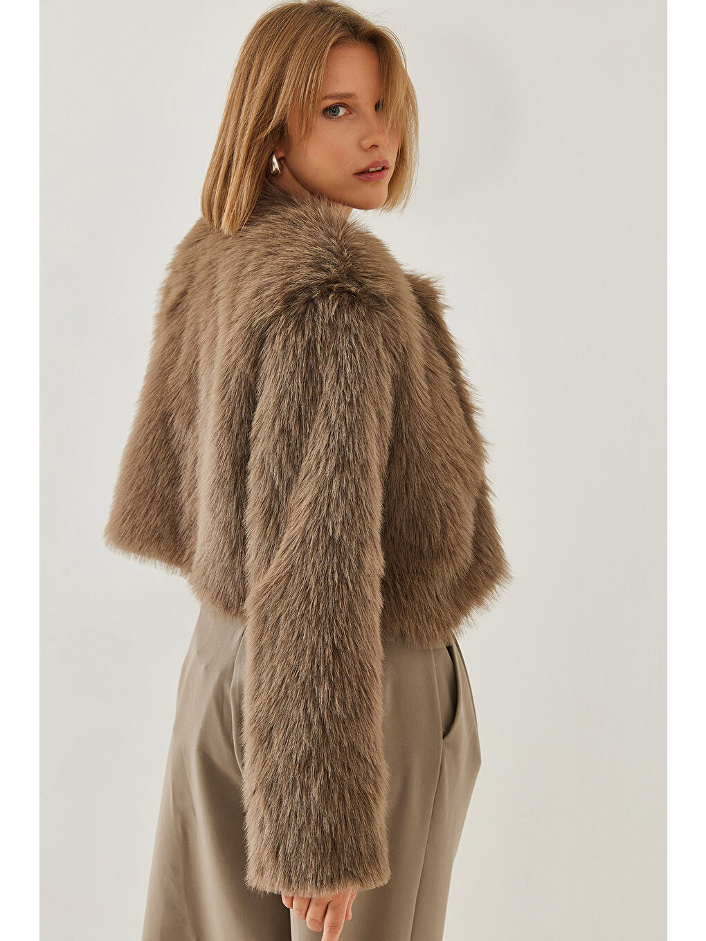 Kahverengi Kadın Suni Kürkllü Astarlı Mont