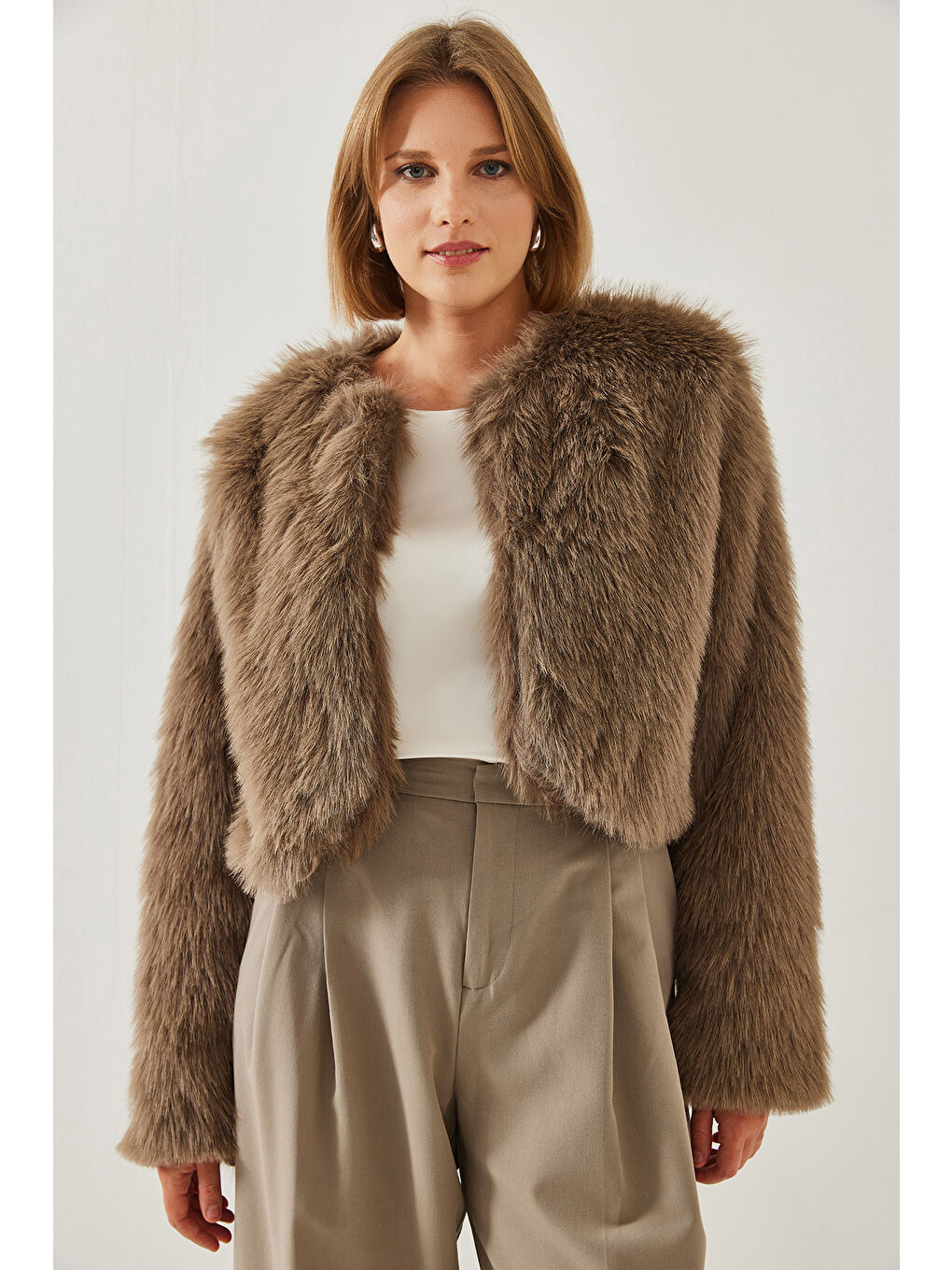 Kahverengi Kadın Suni Kürkllü Astarlı Mont-1