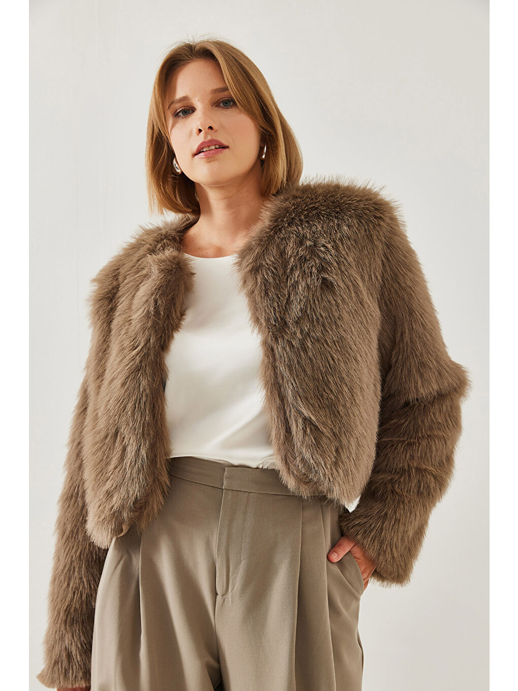 Kahverengi Kadın Suni Kürkllü Astarlı Mont-2