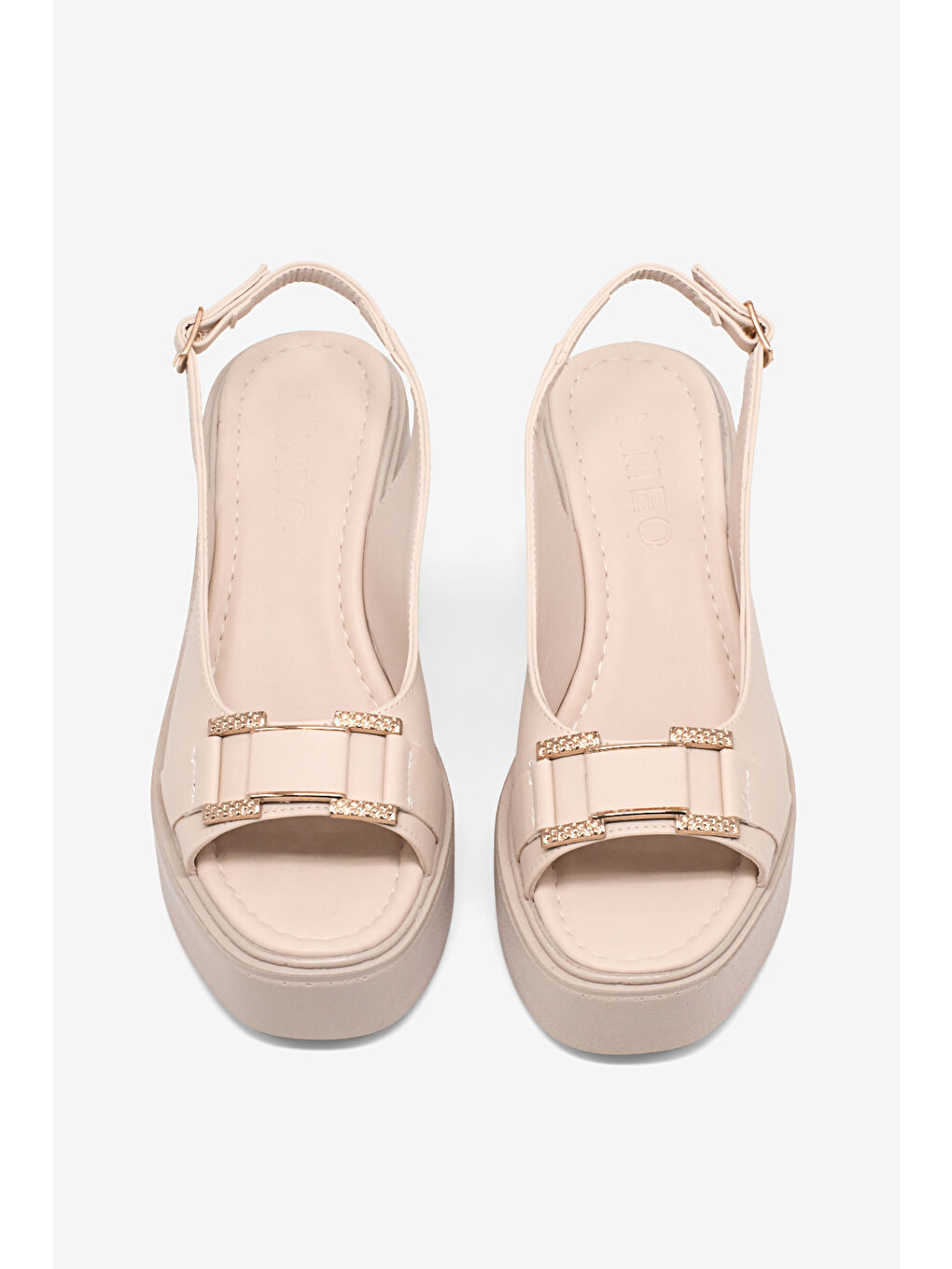 Kadın Bej Yüksek Taban Rahat Tokalı Topuklu Sandalet-2