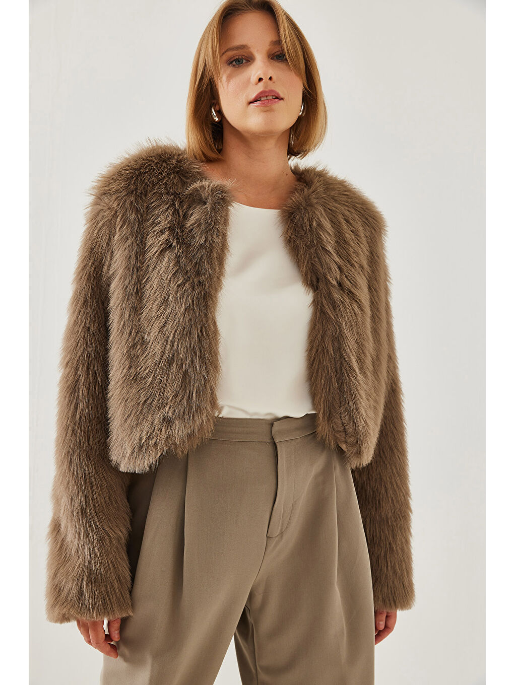 Kahverengi Kadın Suni Kürkllü Astarlı Mont-3