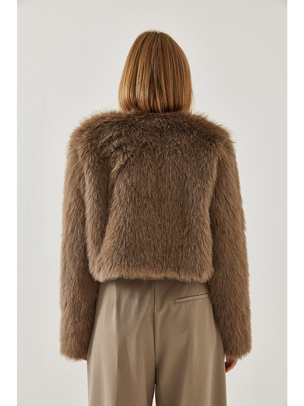Kahverengi Kadın Suni Kürkllü Astarlı Mont-4
