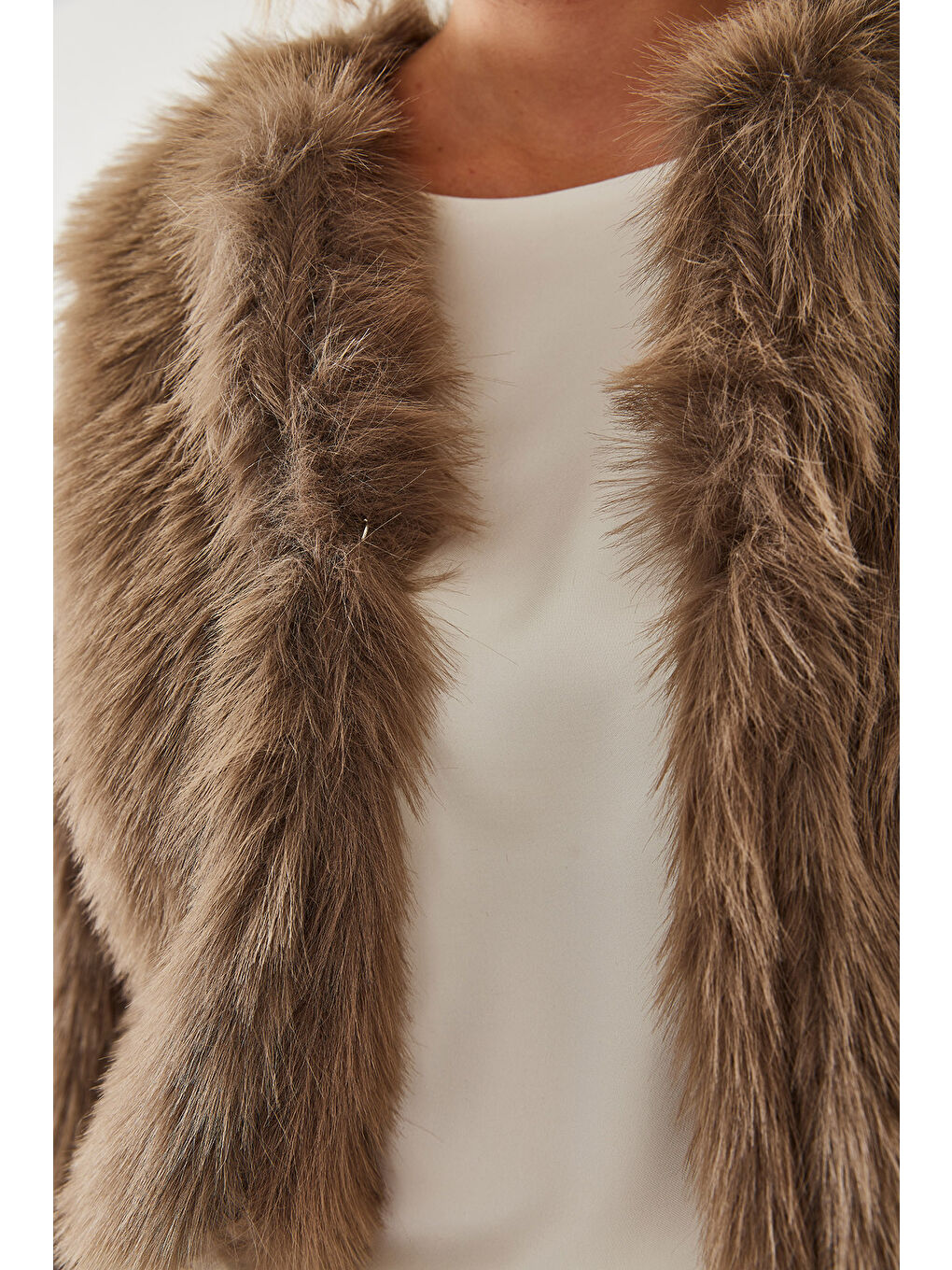 Kahverengi Kadın Suni Kürkllü Astarlı Mont-5