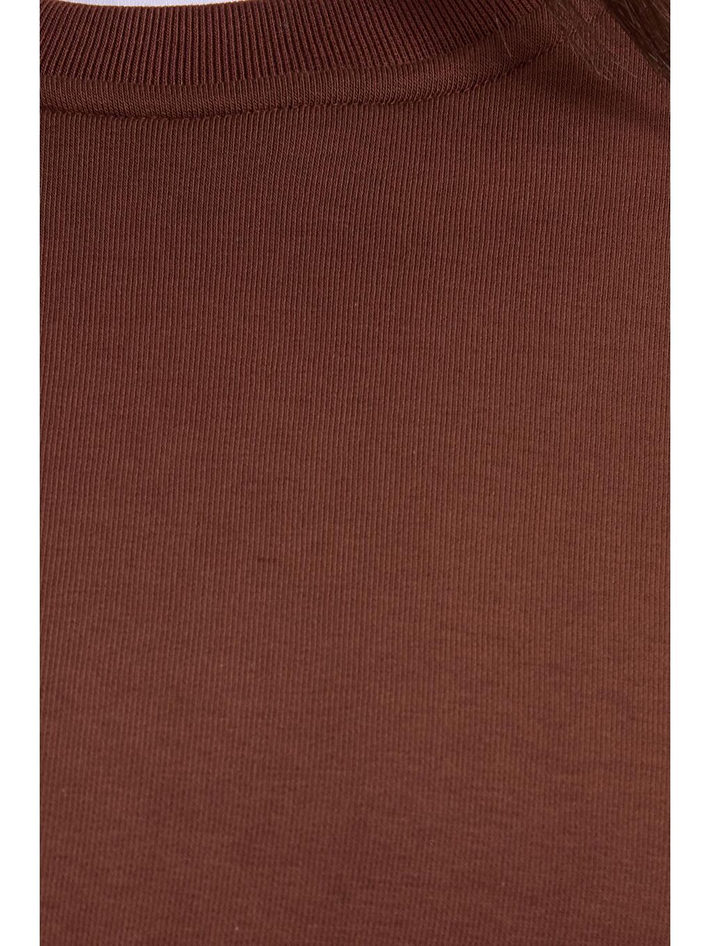 Kadın Oversize Geniş Kesim Pamuklu 3 İplik İçi Polarlı Basic Kahverengi Bisiklet Yaka Sweatshirt-5